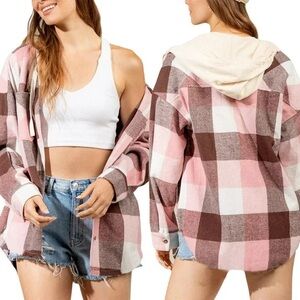 NWT Altar’d State Agnes Hoodie Long Button Down Pocket Shacket